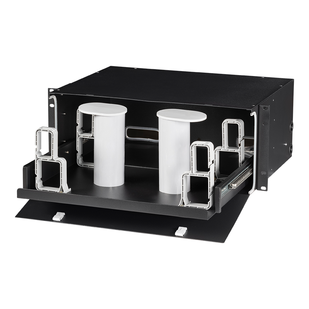 19" органайзер оптических шнуров с телескопической полкой, 2U, черный__