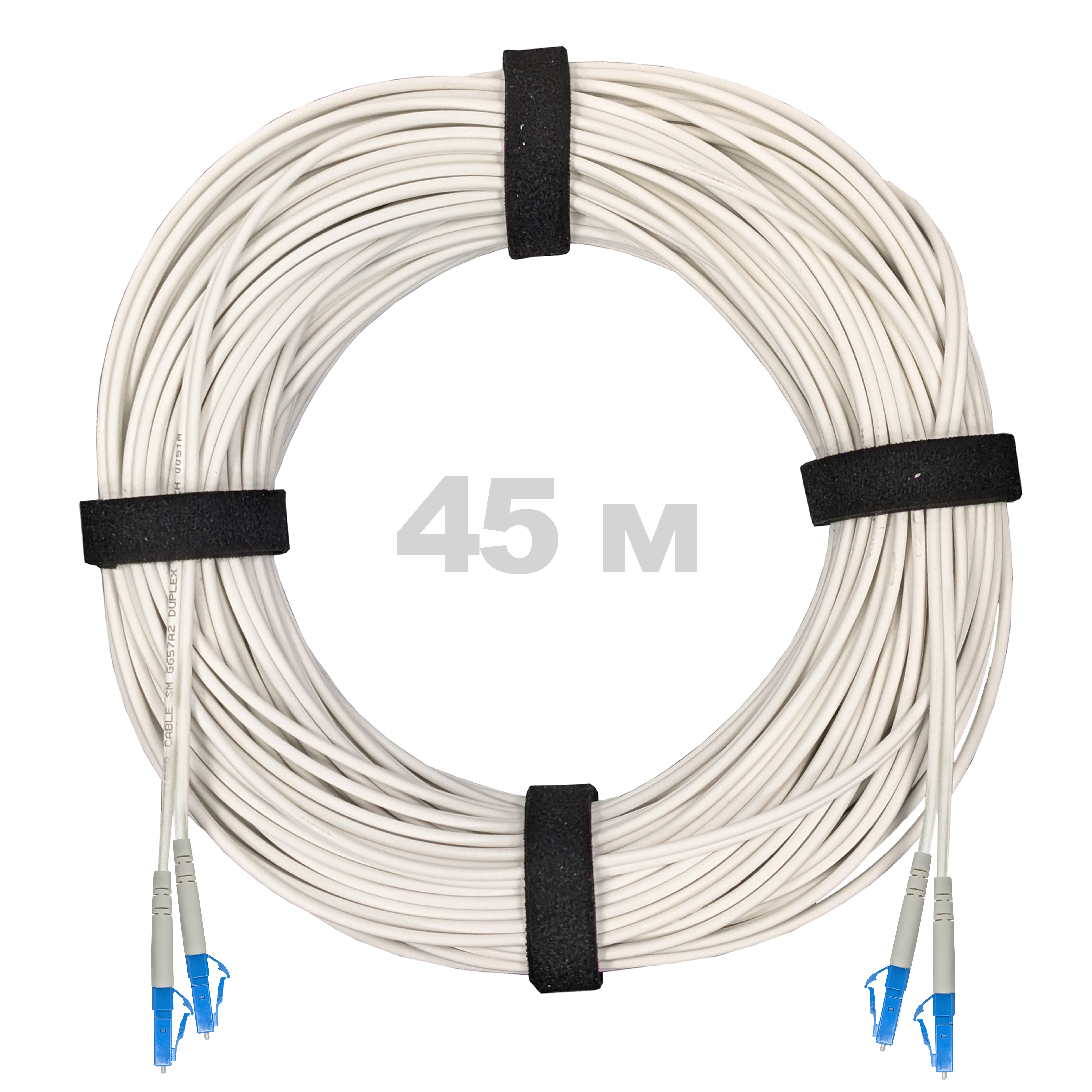 Патч-корд оптический армированный бронированный LC/UPC-LC/UPC SM (G.657A1) Duplex 2.0mm LSZH, ,белый, 45 м.