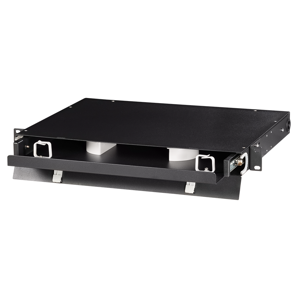 19" органайзер оптических шнуров с телескопической полкой, 2U, черный__