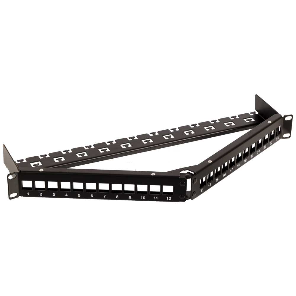 Патч-панель LAN-PPA24OK-STP наборная 19", экранированная, угловая, 24 порта, 1U, LANMASTER