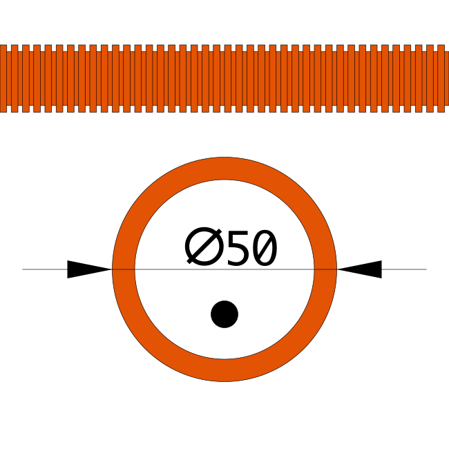 Труба гофрированная ПНД лёгкая 350 Н не распространяющая горение оранжевая с/з д50 (15м/660м уп/пал)