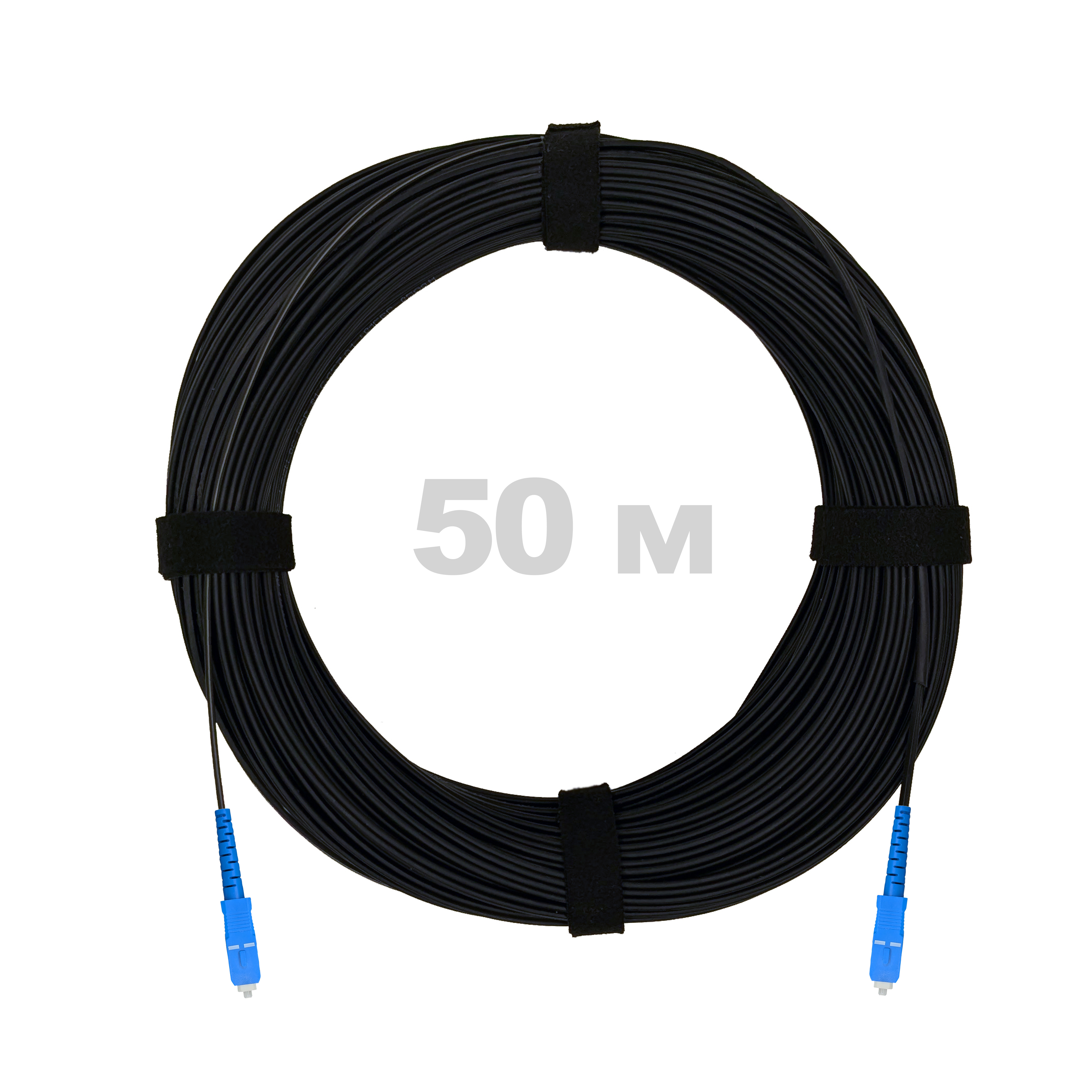 Патч-корд оптический FTTH с выносным силовым элементом, диэлектрик FRP, G.657, LSZH, 2SC/UPC, чёрный 50 м