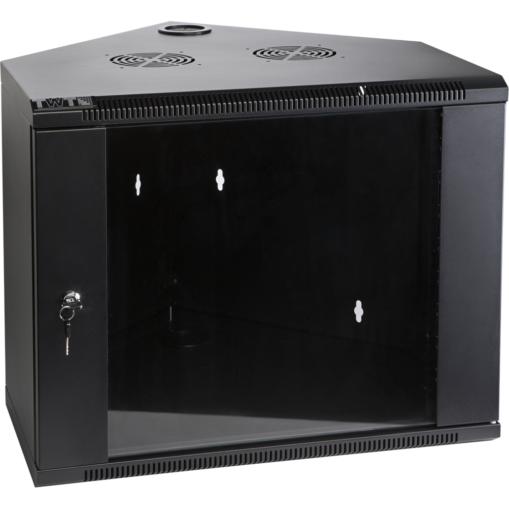 Шкаф настенный угловой, 6U 600x600, стеклянная дверь, черный