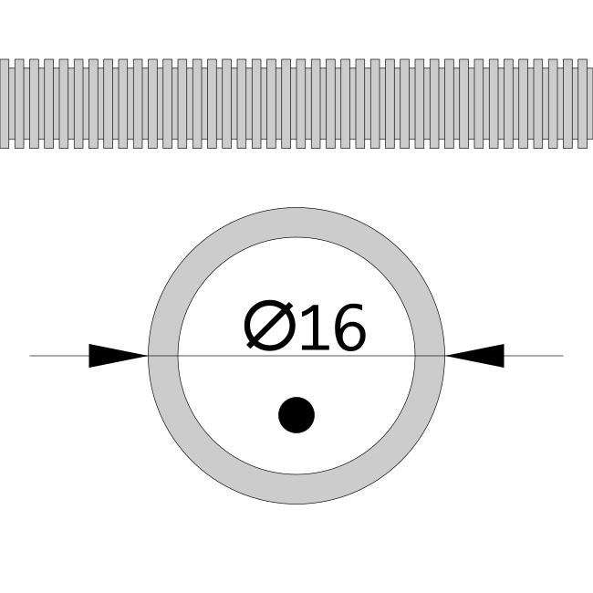 Труба гофрированная ПВХ сверхтяжелая 1100 Н серая с/з д16 (100м/5500м уп/пал) 
