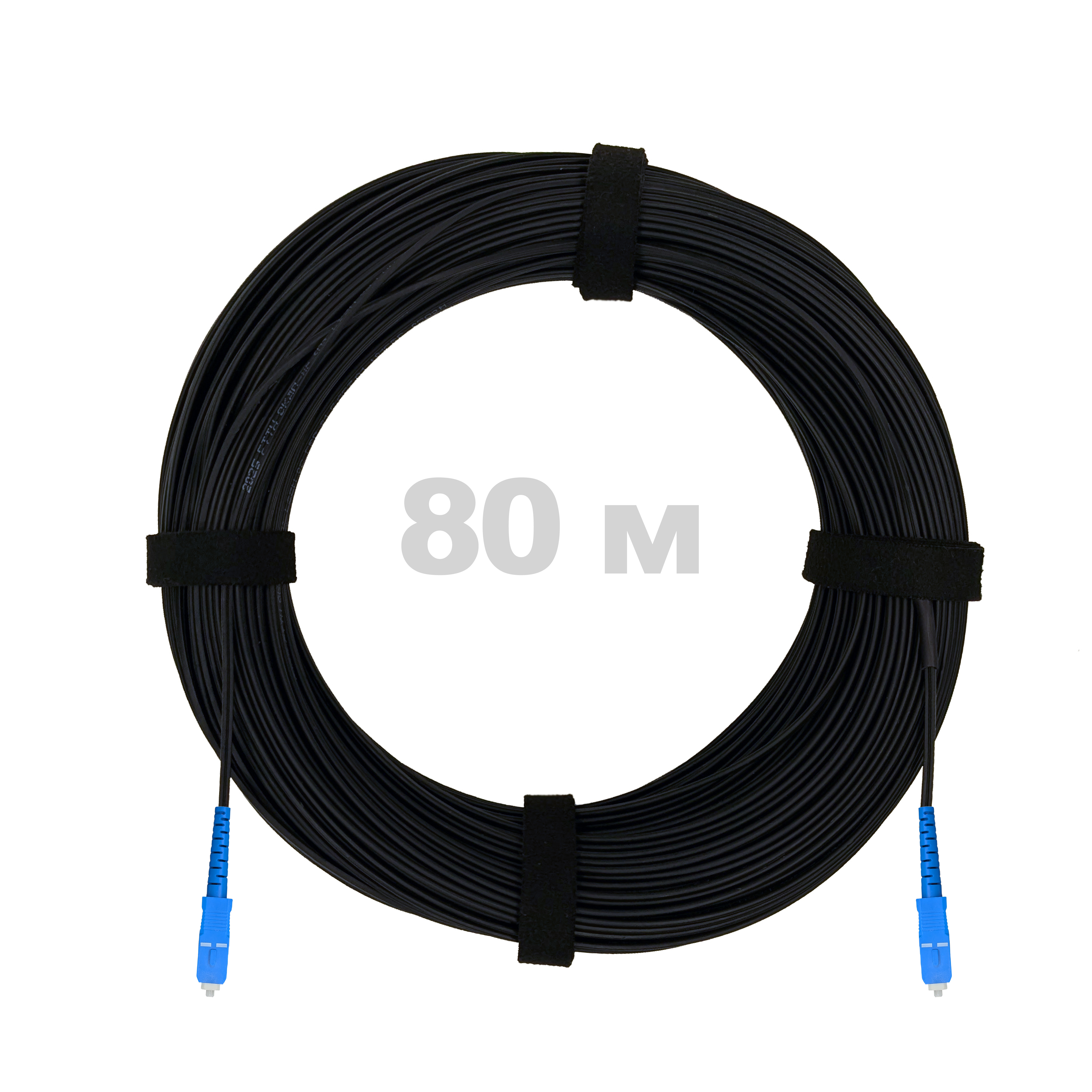 Патч-корд оптический FTTH с выносным силовым элементом, диэлектрик FRP, G.657 LSZH 2SC/UPC, черный 80 м.