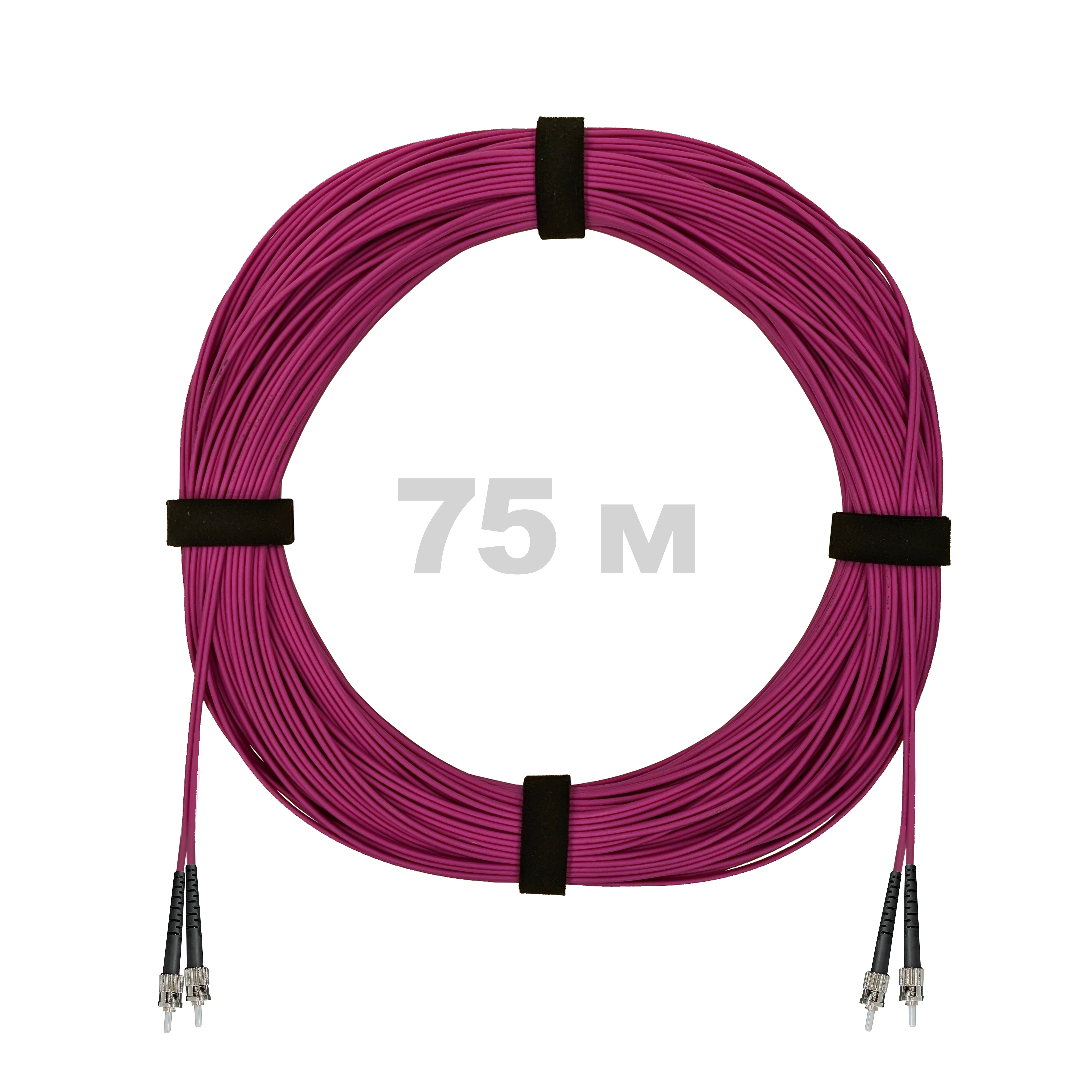 Патч-корд оптический ST/PC-ST/PC MM (OM4) 2mm duplex LSZH,  75 м.