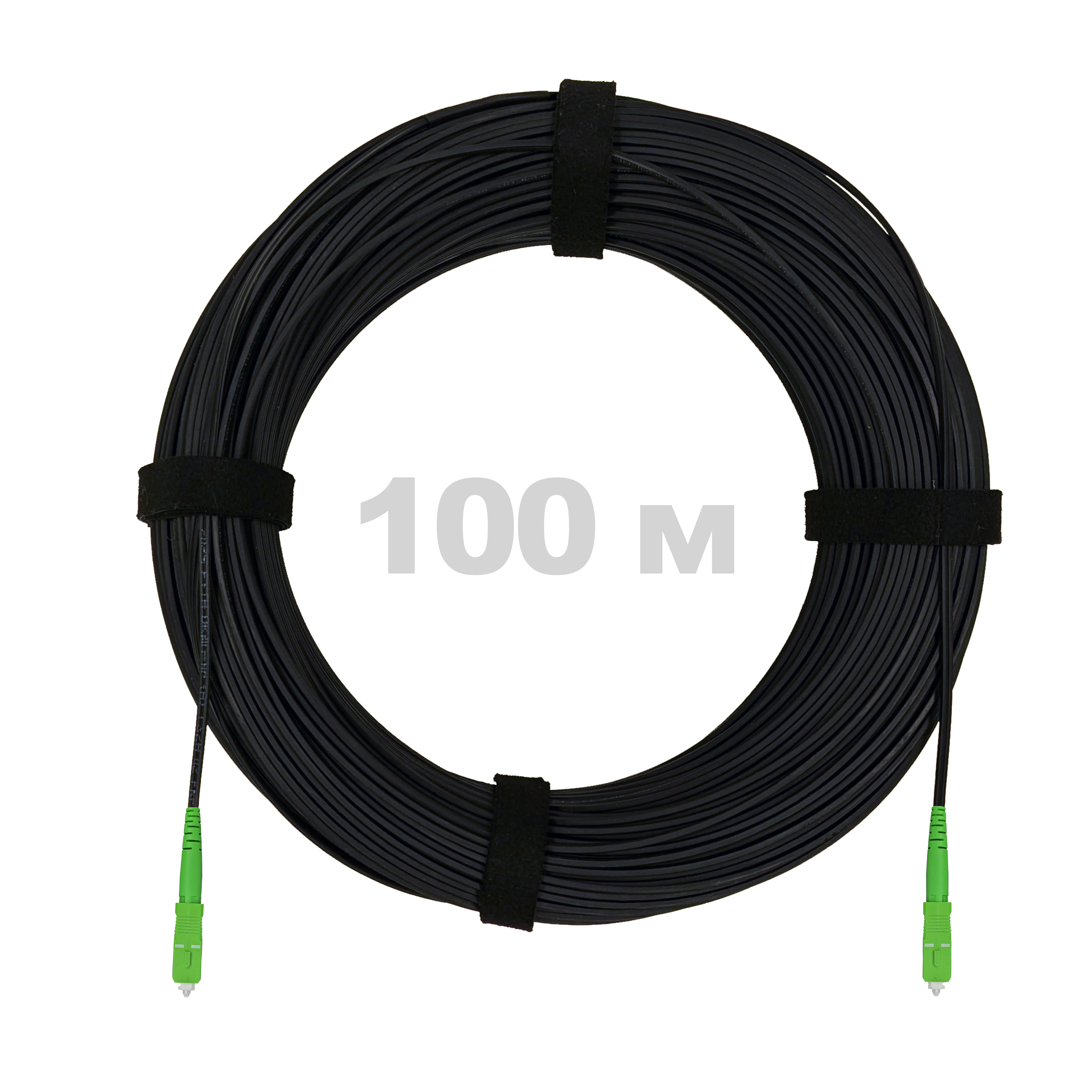 Патч-корд оптический FTTH с выносным силовым элементом, диэлектрик FRP, G.657 LSZH 2SC/APC, черный 100 м.
