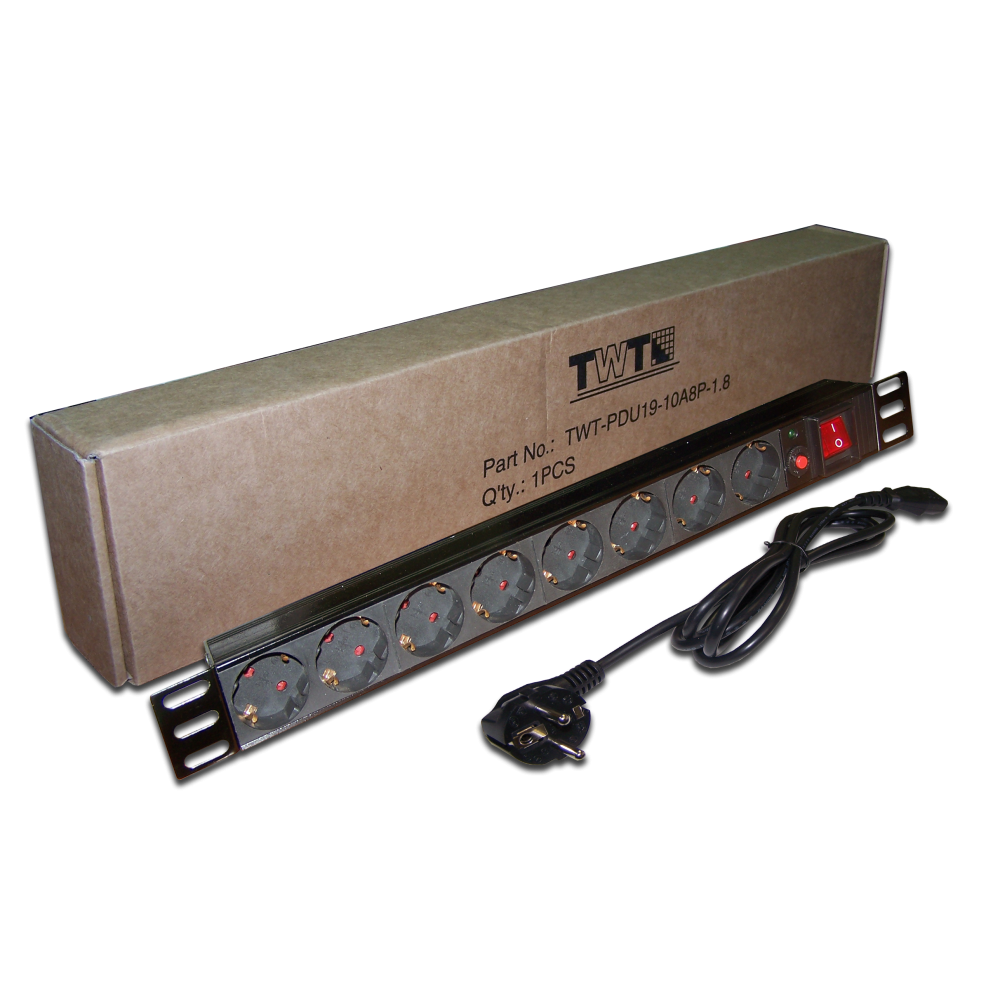 Блок розеток 19" 8 шт., 10A 250V, без шнура питания__
