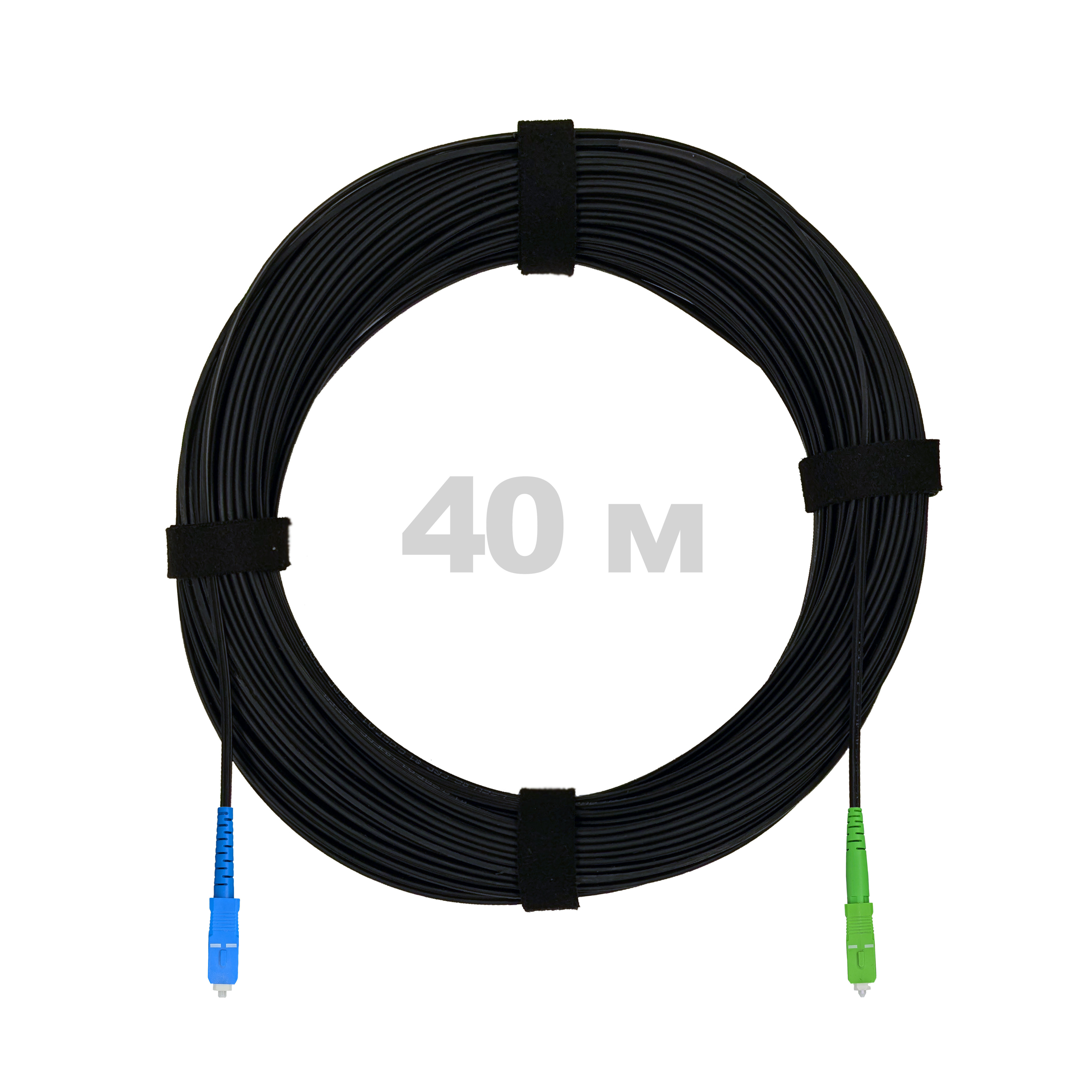 Патч-корд оптический FTTH с выносным силовым элементом, диэлектрик FRP, G.657, LSZH, SC/APC-SC/UPC, чёрный 40 м