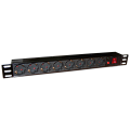 Блок розеток 19", 1-фазный с выключателем, 10A / 250V, 8xSchuko, шнур 1.8 м, вилка Schuko