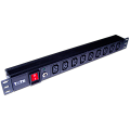Блок розеток 19", 1-фазный с выключателем, 10A / 250V, 9xC13, без шнура питания, разъем C14