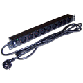 Блок розеток 19", 1-фазный без выключателя, 16A / 250V, 9xSchuko, шнур 3.0 м, вилка Schuko