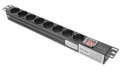 Блок евророзеток для 19" шкафов, горизонтальный, 8 розеток, 10А, выключатель, без шнура, алюминиевый корпус, немецкий стандарт, чёрный, TWIST