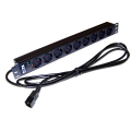 Блок розеток 19", 1-фазный без выключателя, 10A / 250V, 9xSchuko, шнур 3.0 м, разъем C14