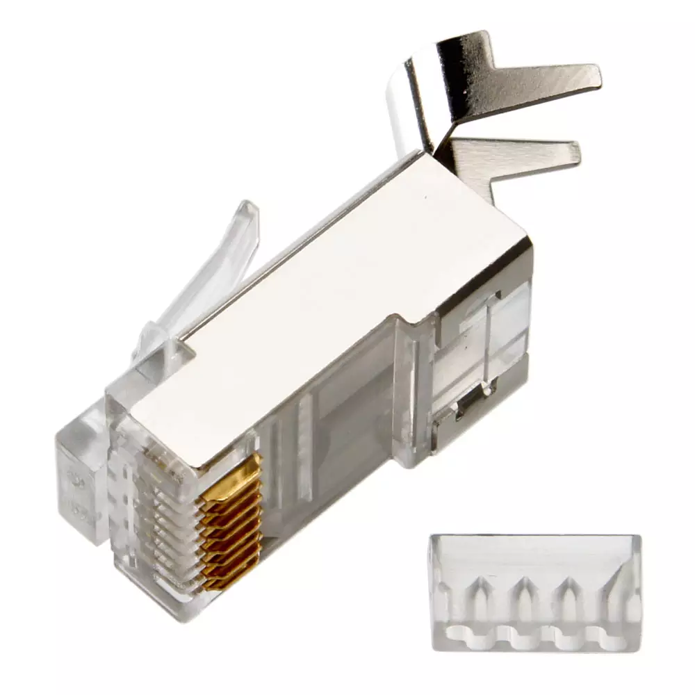 Коннектор TWT-PL45/S-8P8C-6A RJ-45 8P8C FTP Кат. 6А TWT, экранированный,  универсальный, со вставкой, 100 шт. в упак. — каталог ЛанАрт